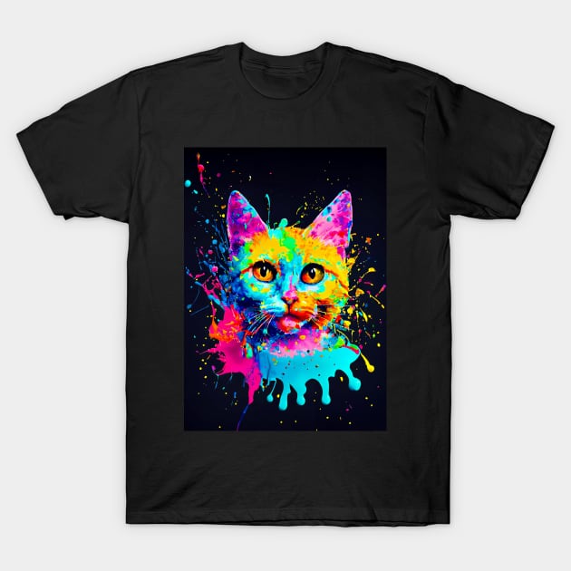 Splatter Paint Cat T-Shirt by Treherne